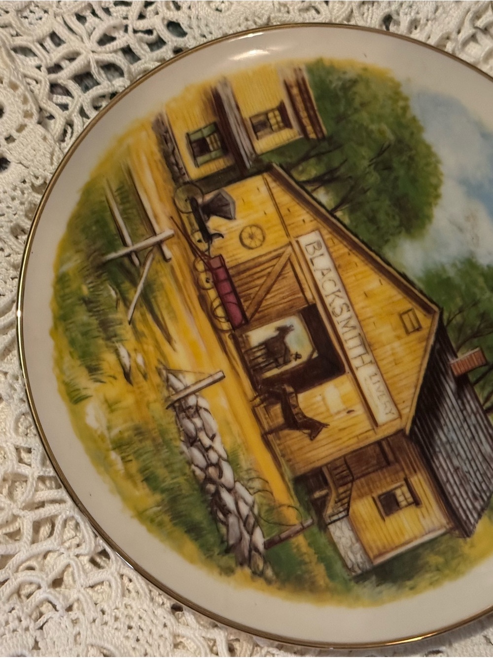 Vintage B&N China Co. Rural Country Blacksmith Livery Collector Plate 7261
